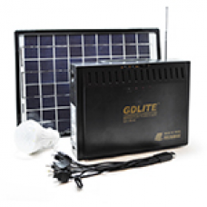 Солнечная домашняя аккумуляторная система GD-8012, FM-Radio , 3*3W LED 4,7м, 6500-7000К, 3*220V розетки, 2*0,5А USB, 18V 10W Solar Panel